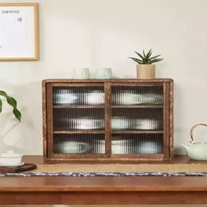 미니그릇장 레트로 원목 미닫이 장식장 인테리어