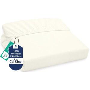 Royale Linens 매트리스 커버 캘리포니아 킹 - 호텔 품질 -1800 부드러운 주름 및 변색 방지 - 바닥 시트 - 딥 포켓 최대 40.6cm(16인치) 스트레치 - 매트리스 커버만 포함 - 탄성 시트 (킹 칼, 아이보리)