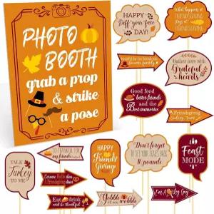 에이미힐 33개 추수감사절 사진 부스 표지판 스탠드 소품 키트 가을맞이 축제 촬영 야외 파티 데스크톱