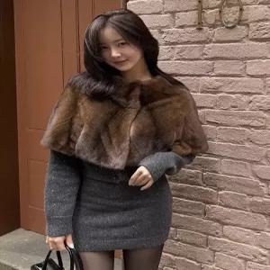 페이크퍼 숏자켓 워머 보온 외투 터틀넥 케이프  자켓