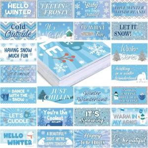 24 디자인 겨울 원더랜드 포토 부스 소품 장식 양면 11x5.5 인치 홀리데이 블루 눈송이 사진 촬영 방수