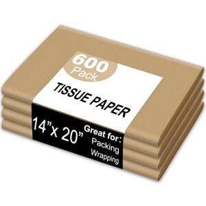 JarThenaAMCS 600매 크래프트 티슈 종이 갈색 선물 포장지 솔리드 컬러 장식 아트 공예 꽃다발 DIY 공예품 결혼식 생일파티 홈데코 14 x 20 인치