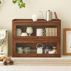 빈티지 그릇장 원목 다기장 컵 진열장 미니찬장 우드 유리 팬트리 주방 홈카페