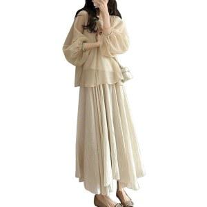 진주오마 여성 세트 블라우스 학교 스커트 또는 캐주얼함 패션 상하 출퇴근 편안함 우아함 여름 롱 봄 직장 쉬폰 루즈함 셔츠 견고함