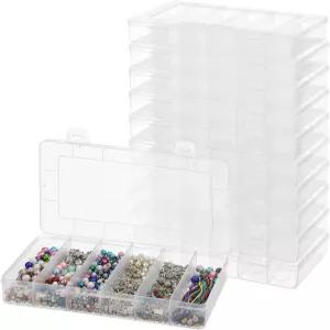 10 PCS 6 그리드 플라스틱 정리함 상자 칸막이와 안전한 뚜껑이 있는 투명 수납함 공예 비즈용 소형 부품