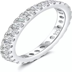 데이바이데이 사파이어/에메랄드/루비 여성용 풀 이터널 링 2.4mm 얇은 탄생석 스태커블 925 스털링