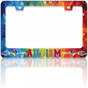 자폐증 인식 번호판 프레임 앞뒤 차량용 스테인리스 스틸 컬러풀 퍼즐 홀더 나사 6.3 X 12.2인치 여성용
