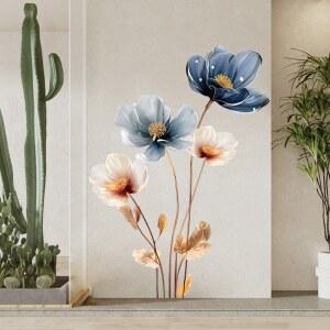 3D 연꽃 레트로 PVC 스티커 침실 벽지 비닐 거실 미적 장식