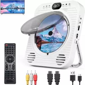 TV용 미니 CD DVD 플레이어 - HDMI AV 케이블 내장 스피커 USB 및 AUX 재생 1080P 비디오 출력 벽걸이