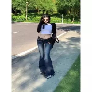 바지 여자 네이비 빈티지 핫팬츠 로우컷 슬림핏 배기핏 청바지 봄가을 CH3