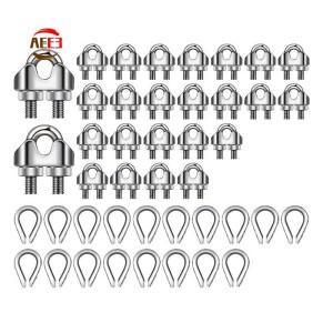 AEE3-50피스 와이어 로프 키트 M3 메탈 케이블 클램프 및 스테인리스 스틸 심블 실버
