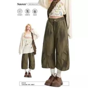 바지 데님 남성 반바지 앤티크 구제 와이드 청반바지 더러워진 하이 7부 2 KS1