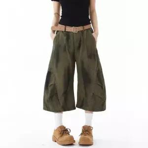 남자 바지 청 빈티지 반바지 구제 와이드 청반바지 7부 2 KS1