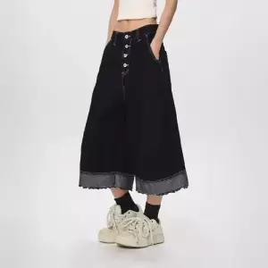 남사친 청반바지 하이웨스트 퍼 무릎통 청바지 일자 와이드 반바지 7부 2 KS1