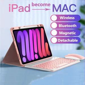 무선 블루투스 키보드 마우스 분리형 케이스 아이패드 미니 7 8.3인치 2024 A17 프로 7 세대 6 5 4 3 2 1