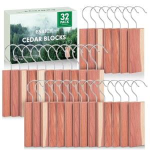 [미국배송] 의류 보관용 ESRICH 시더 블록 금속 후크가 있는 32팩 옷장용 100% 천연 나무 사포가 판자 옷장 및 서랍용