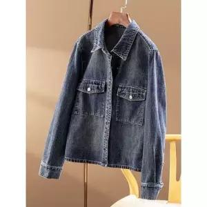 여성용 청 빈티지 자캣 순면 자켓 숏 코트 소탈 법궤 admr1