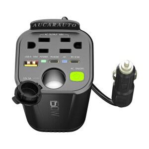 AUCARAUTO 150W 파워 인버터 6인치 DC 12V 110V AC 60W 듀얼 USBC 18W USB고속 충전기 콘센트 2개 노트북폰GP