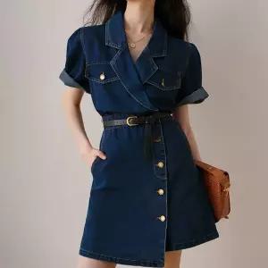 [하프클럽/휴드]MARIO블렌 더블카라 데님 원피스_240420_HY25