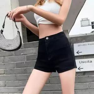 여자 팬츠 데님 블랙 스판 슬림핏 A라인 힙싸개 청반바지 하이웨스트 핫팬츠 청바지 반바지 숏 BE1