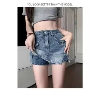 여성 바지 빅사이즈 춘추 청바지 와이드 하이웨스트 트렌드 청반바지 반바지 BE3