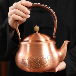 황동 주전자 빈티지 구리 식당 커피포트 난꽃 다도 해머포인트 금색 가정용 드립 핸드메이드