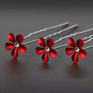 한복 플라워 헤어핀 레드 웨딩 핀 올림 뒤꽂이 U핀 유핀 머리장식 플라워장식 u핀