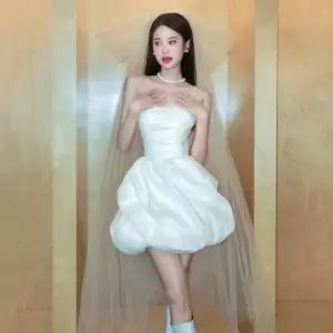 미니 웨딩드레스 오프숄더 하얀색 여성 스냅 피로연