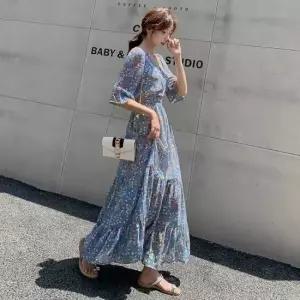 블루가든 플라워 스트링 롱 원피스 1006357