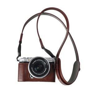 [미국배송] BMAOLONGB X-M5 케이스 수제 정품 리얼 가죽 하프 카메라 케이스 가방 커버 후지필름 하단 개봉 버전 + 넥 스트랩 (커피)