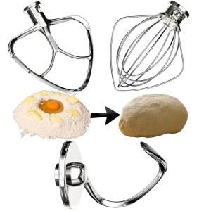 [미국배송] IAGEEA 스테인리스 스틸 3종 키친에이드 클래식 어태치먼트 4.5-5QT 틸트 헤드 스탠드 믹서 K45WW 와이어 채찍 / K45DH 도우 후크 믹서 액세서리 교체용 K45B 플랫 비터 헤비 듀티