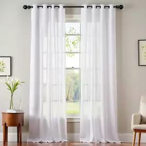 커튼 커튼방 2개 세트 화이트 시어 드레이프 그로멧 탑 라이트 필터링 거실 침실 창문용 장식