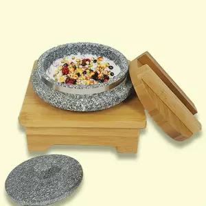 천연 곱돌솥 15cm 1인용 대나무 받침대 세트 나무뚜껑 돌냄비 가마솥밥 누룽지 뚝배기