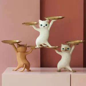 고양이 트레이 대형 레트로 분홍트레이 카페 어 갈색 행운 쟁반