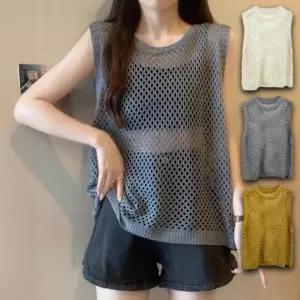 여성 레이어드 펀칭 그물 조끼 1P 커버업 베스트 패션 HZE3+2nnZ