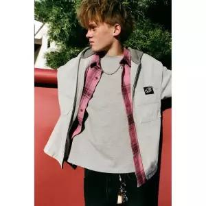 국내배송 ZARA 자라 주니어 키즈 애시드 워싱 플러시 후드 트윌 오버셔츠 토프 그레이 4110780832 1774077