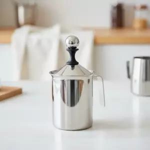 홈아트 우유거품기 350ml 스텐 핸드 펌핑 수동 라떼 밀크 피처 스팀피쳐 메이커 바리스타