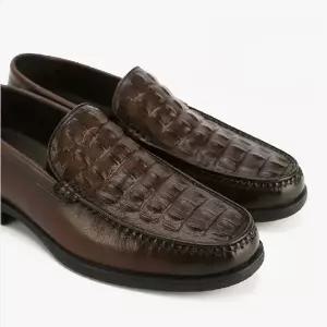 남성 가죽 로퍼 소가죽 정장구두 라운드 남성 로퍼 드레스 수제 페니 무늬 악어