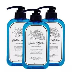 골든매치스 향좋은 남자 등드름 올인원 퍼퓸 바디워시 약산성 오션블루 아쿠아향 500ml 3개