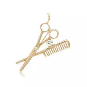 헤어디자이너 가위빗 골드 장식 브로치 핀 미용사 액세서리 뱃지형