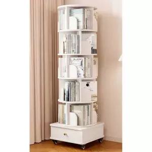 회전 책꽂이 정리대 공간활용 실내 북타워 서재 거실 화이트 5단
