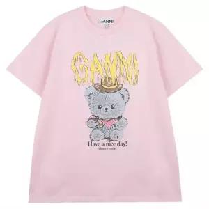 가니 핑크 테디베어 프린트 티셔츠 A1050074-868