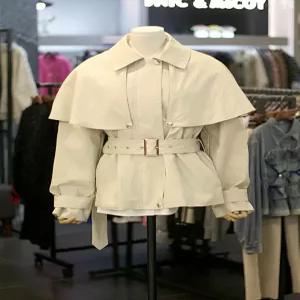 벨티드 케이프 집업 페이크 레더 자켓 AZMN04BY001HJY-1A