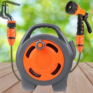 12M 휴대용 정원 호스 릴과 물총 세트 야외 식물 관개 세차용 파이프 스프레이어 보관 랙