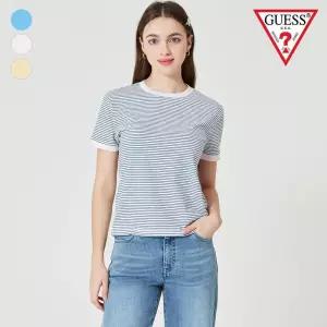 매장정품 GUESS 게스 여성 립 배색 골지 스트라이프반팔티 OO2K1477 1164165