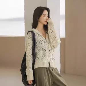 [시크폭스] 테온 뜨개 니트 투웨이 후드 집업_61CA1555