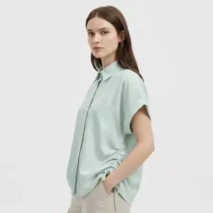 [NS홈쇼핑][샵앤] 여성 카라넥 스트라이프 옆셔링 반팔 블라우스 셔츠 NARU-WBL-21083-그린..