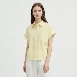 [NS홈쇼핑][샵앤] 여성 카라넥 스트라이프 옆셔링 반팔 블라우스 셔츠 NARU-WBL-21083-옐로우..