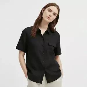 [NS홈쇼핑][샵앤] 여성 카라넥 쿨링 린넨 반팔 루즈핏 블라우스 셔츠 NARU-WBL-21084-블랙..