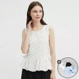 [NS홈쇼핑][샵앤] 여성 민소매 도트 헤어밴드 세트 나시 블라우스 NARU-WBL-21086-화이트..